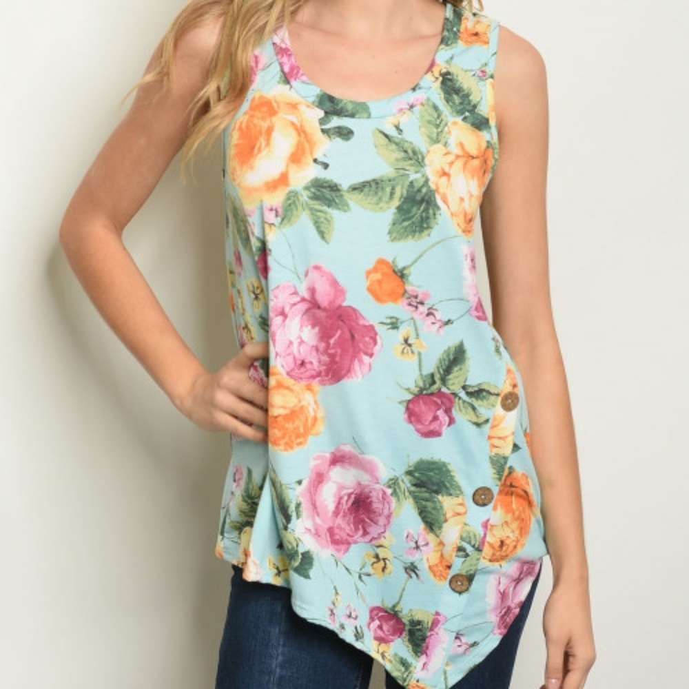 Floral asymmetrical tunic tank - Picture 2 of 3